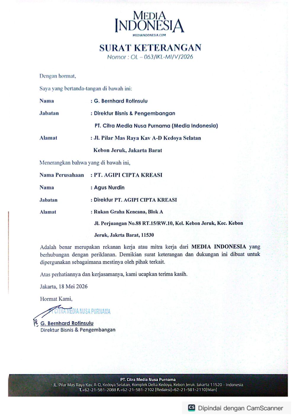 Surat Rekanan Media Indonesia