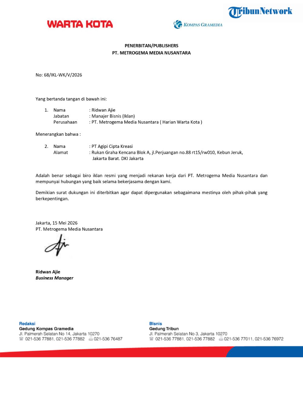 Surat Rekanan Warta Kota